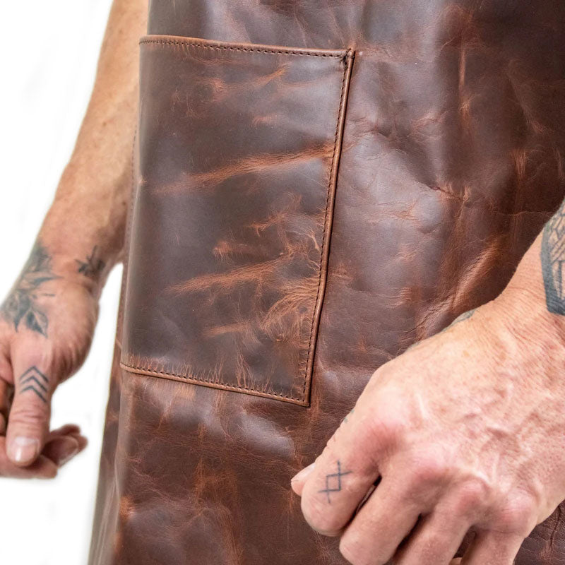 Cross Back Leather Work Apron - Rustic Brown