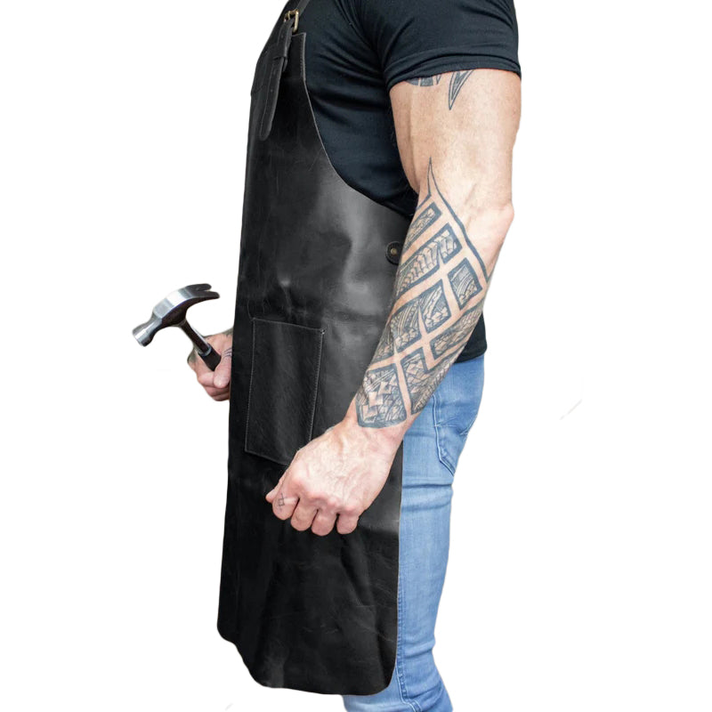 Double Pocket Leather Work Apron - Charcoal Black