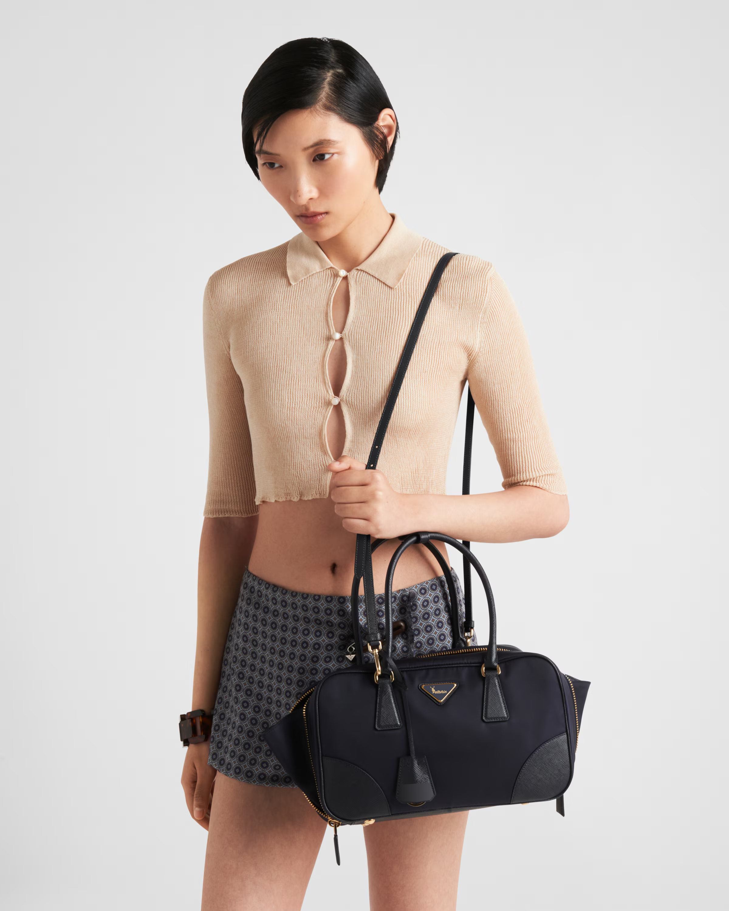 Peltskin Re-Edition 1978 Small Re-Nylon and Saffiano Leather Two-Handle Bag