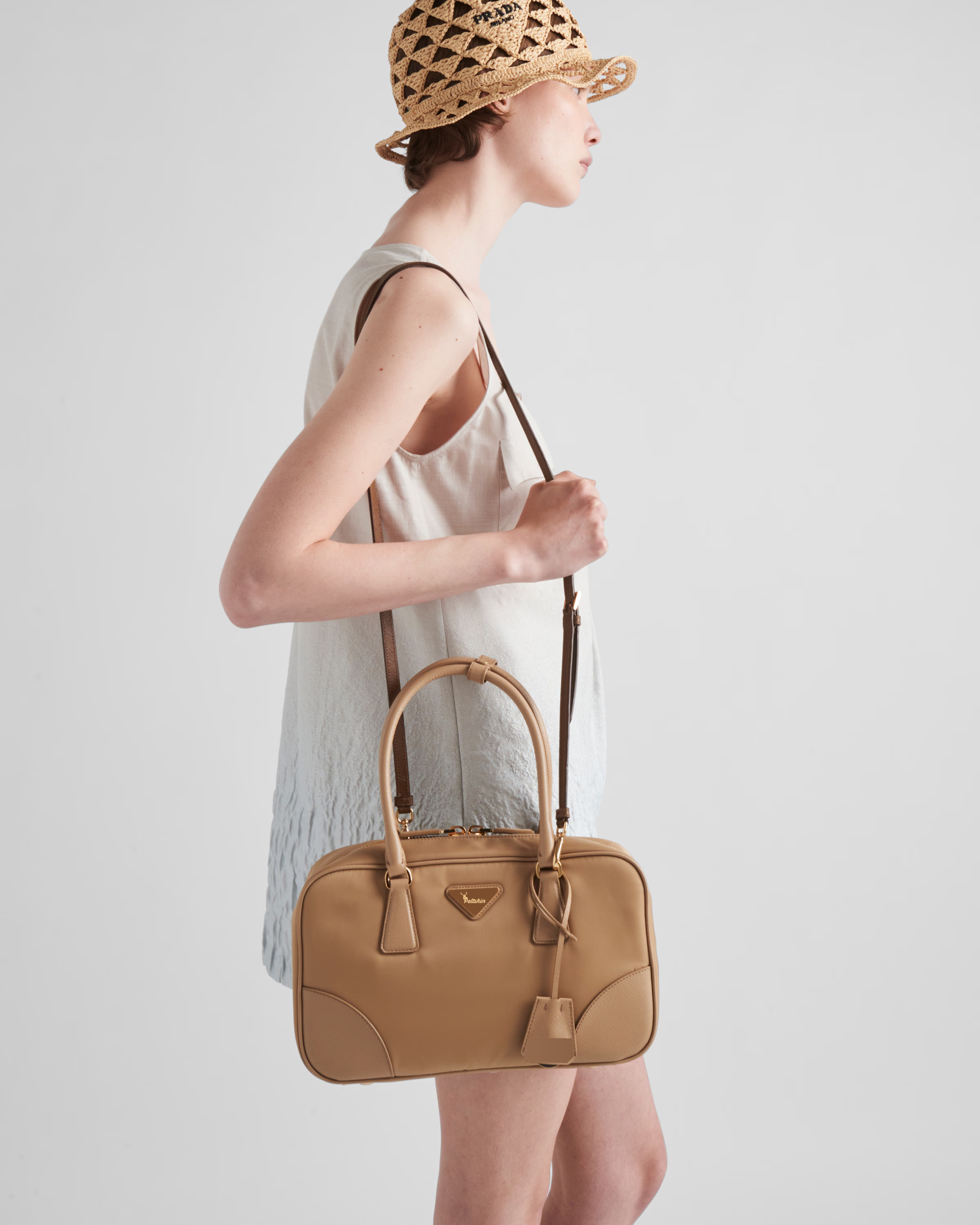 Peltskin Re-Edition 1978 Small Re-Nylon and Saffiano Leather Two-Handle Bag