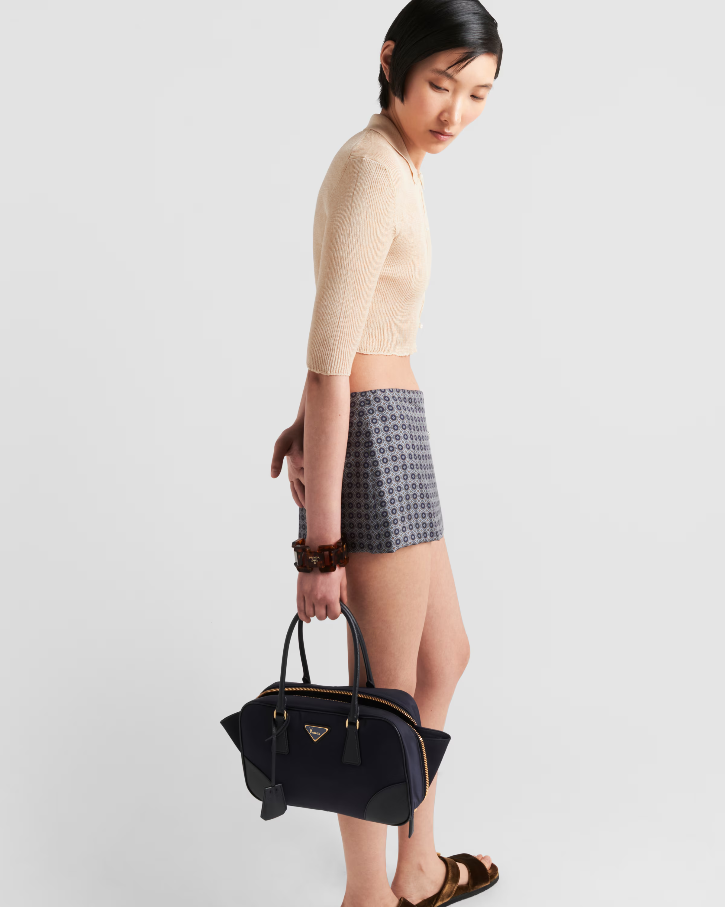 Peltskin Re-Edition 1978 Small Re-Nylon and Saffiano Leather Two-Handle Bag