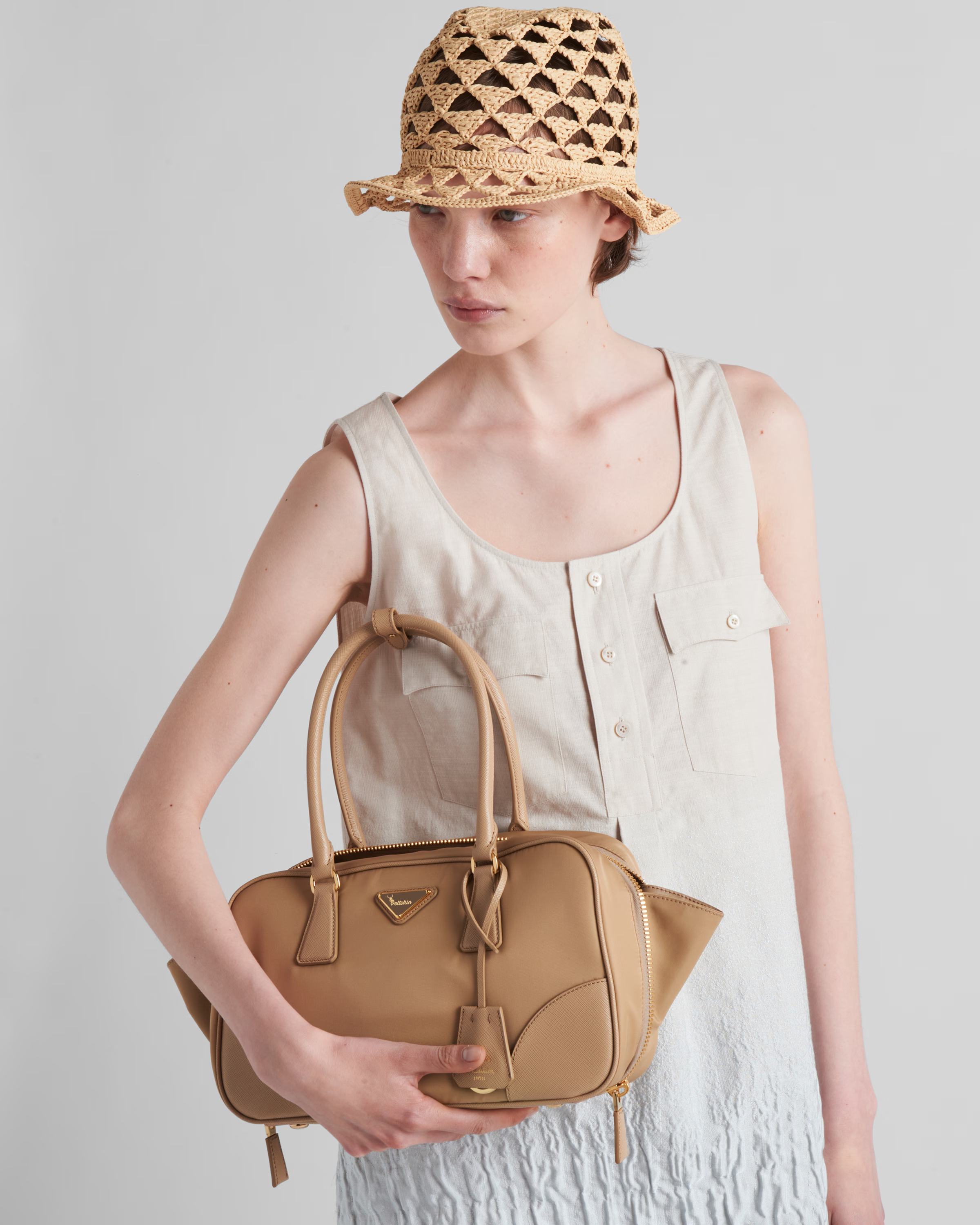 Peltskin Re-Edition 1978 Small Re-Nylon and Saffiano Leather Two-Handle Bag