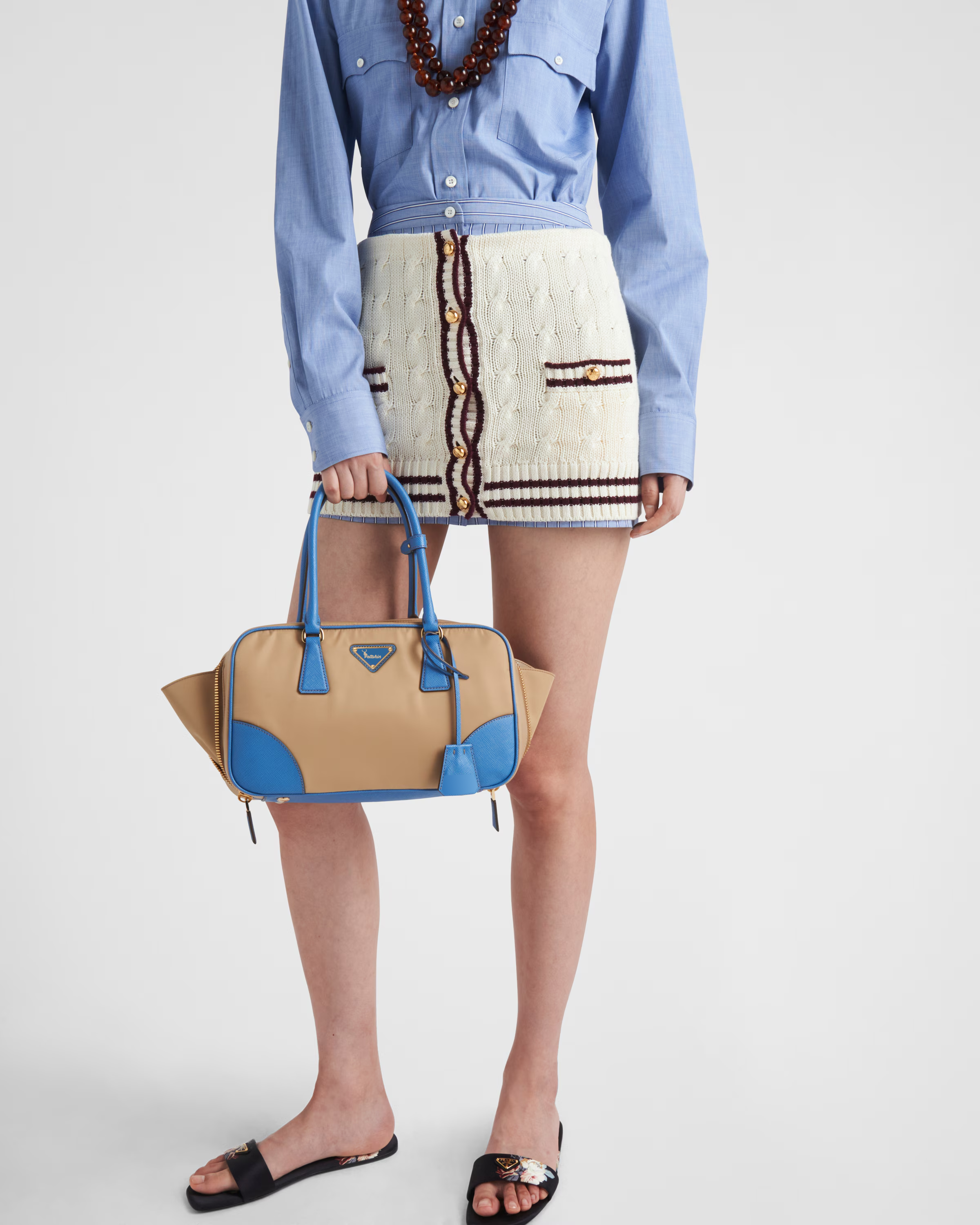 Peltskin Re-Edition 1978 Small Re-Nylon and Saffiano Leather Two-Handle Bag