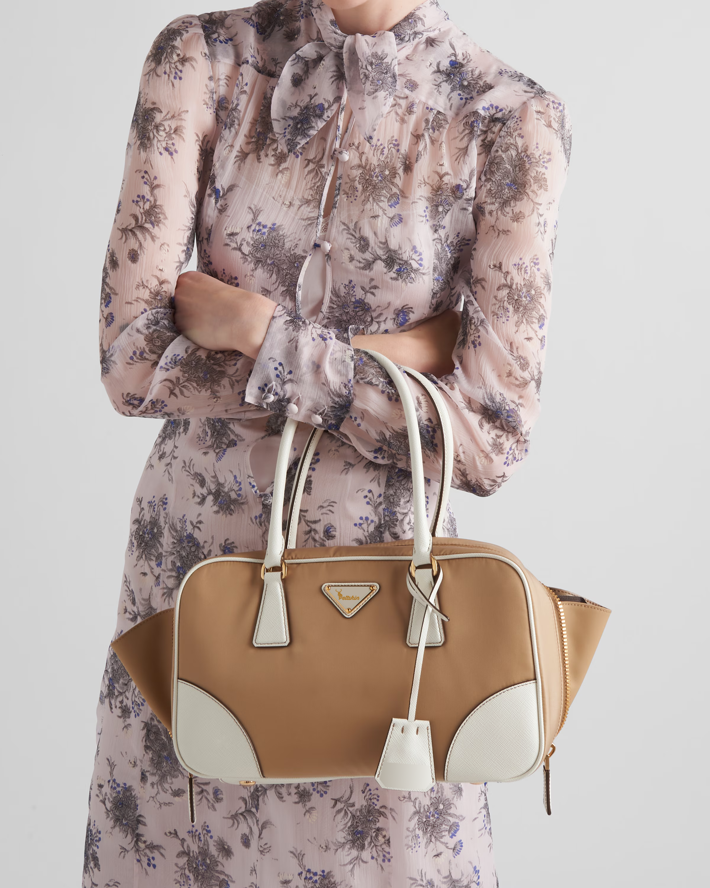 Peltskin Re-Edition 1978 Small Re-Nylon and Saffiano Leather Two-Handle Bag