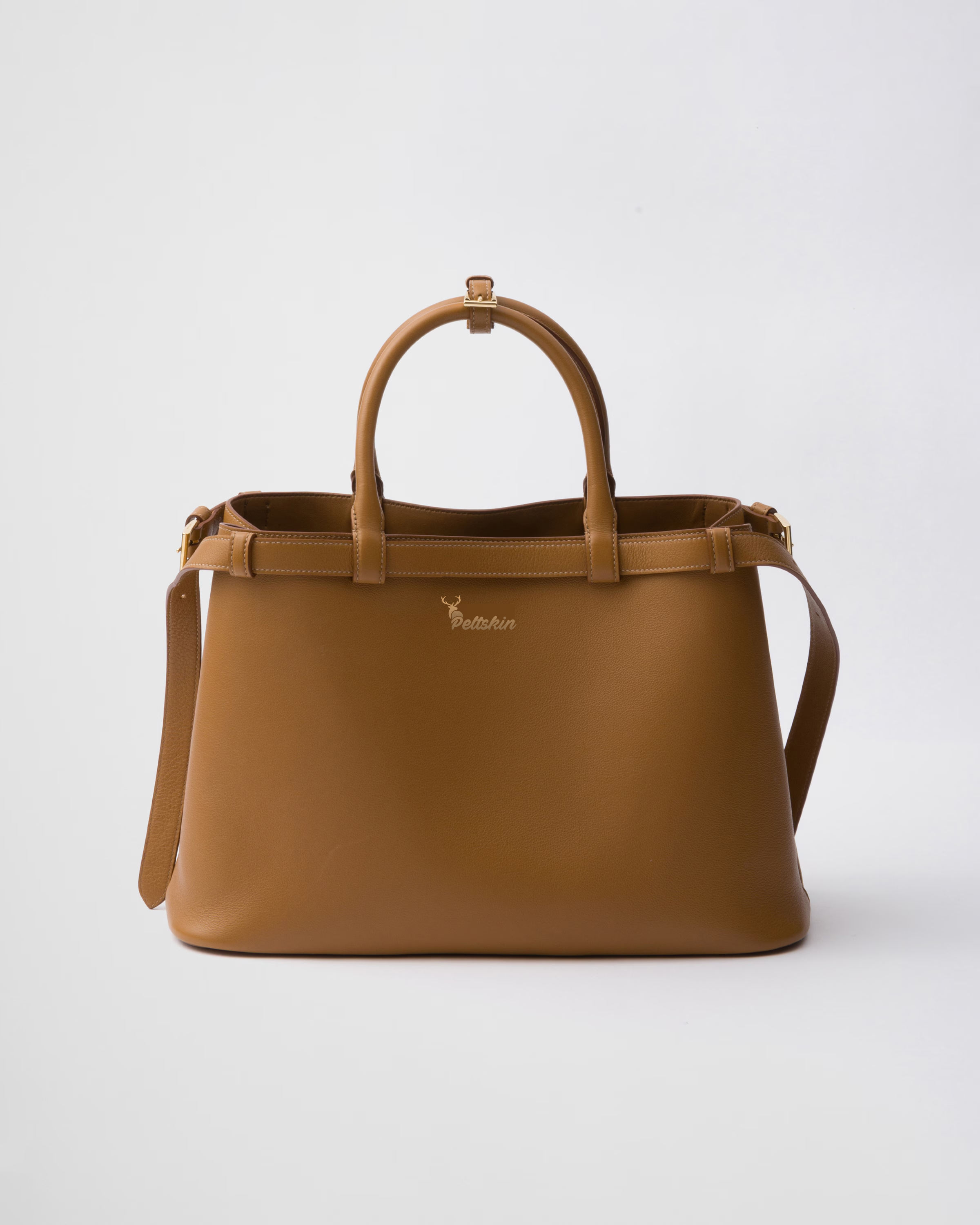 Peltskin Buckle Medium Leather Handbag With Double Belt