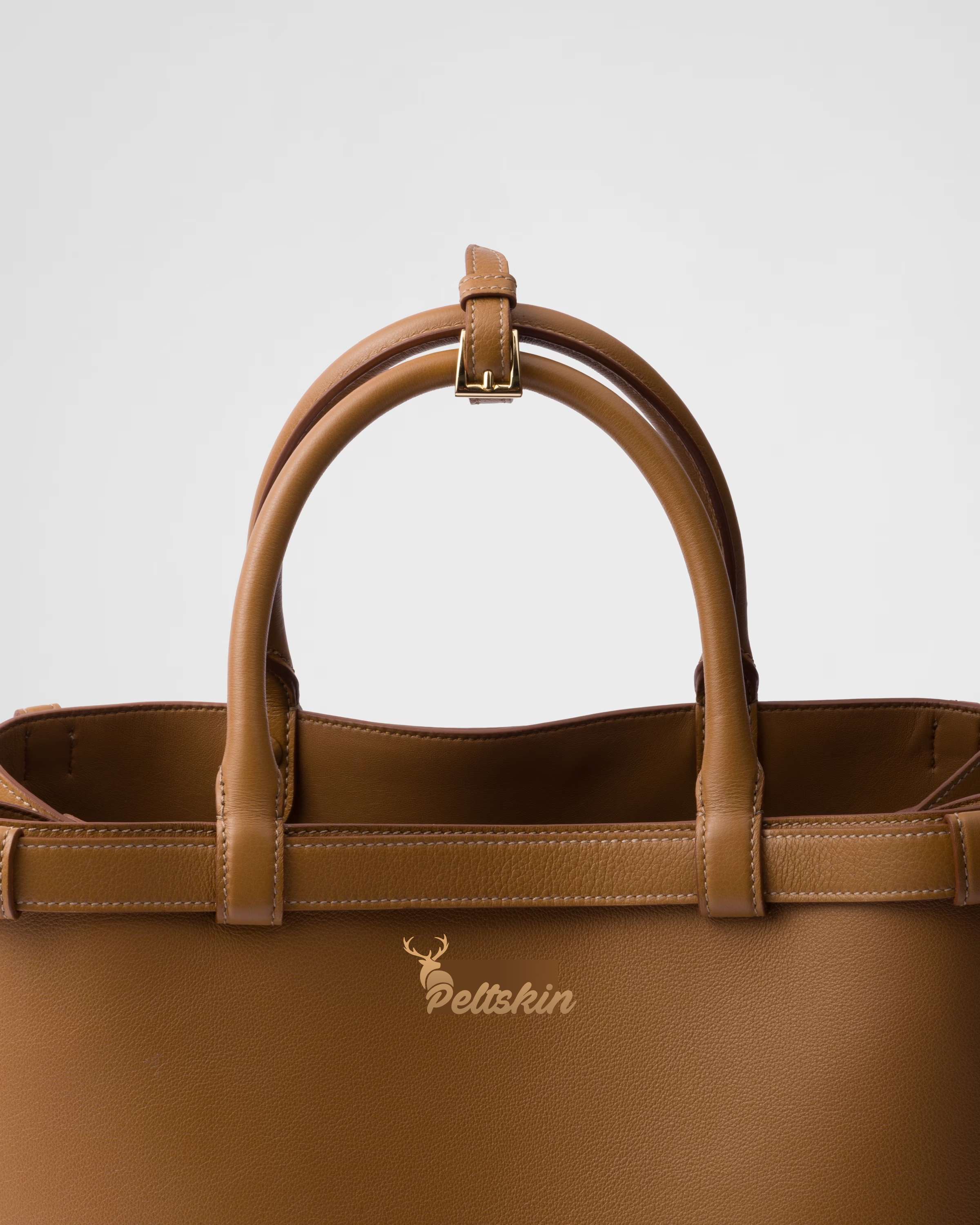 Peltskin Buckle Medium Leather Handbag With Double Belt