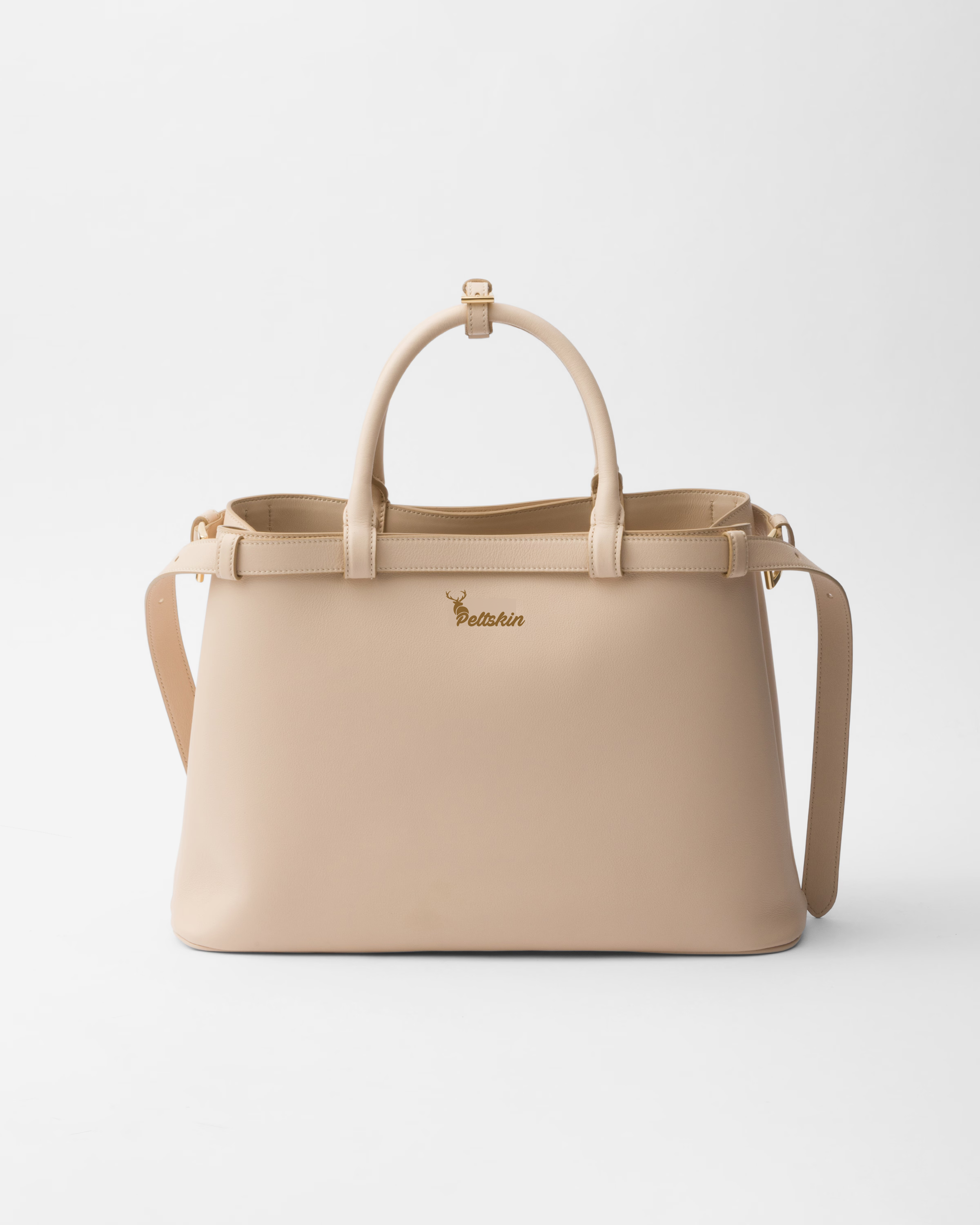 Peltskin Buckle Medium Leather Handbag With Double Belt