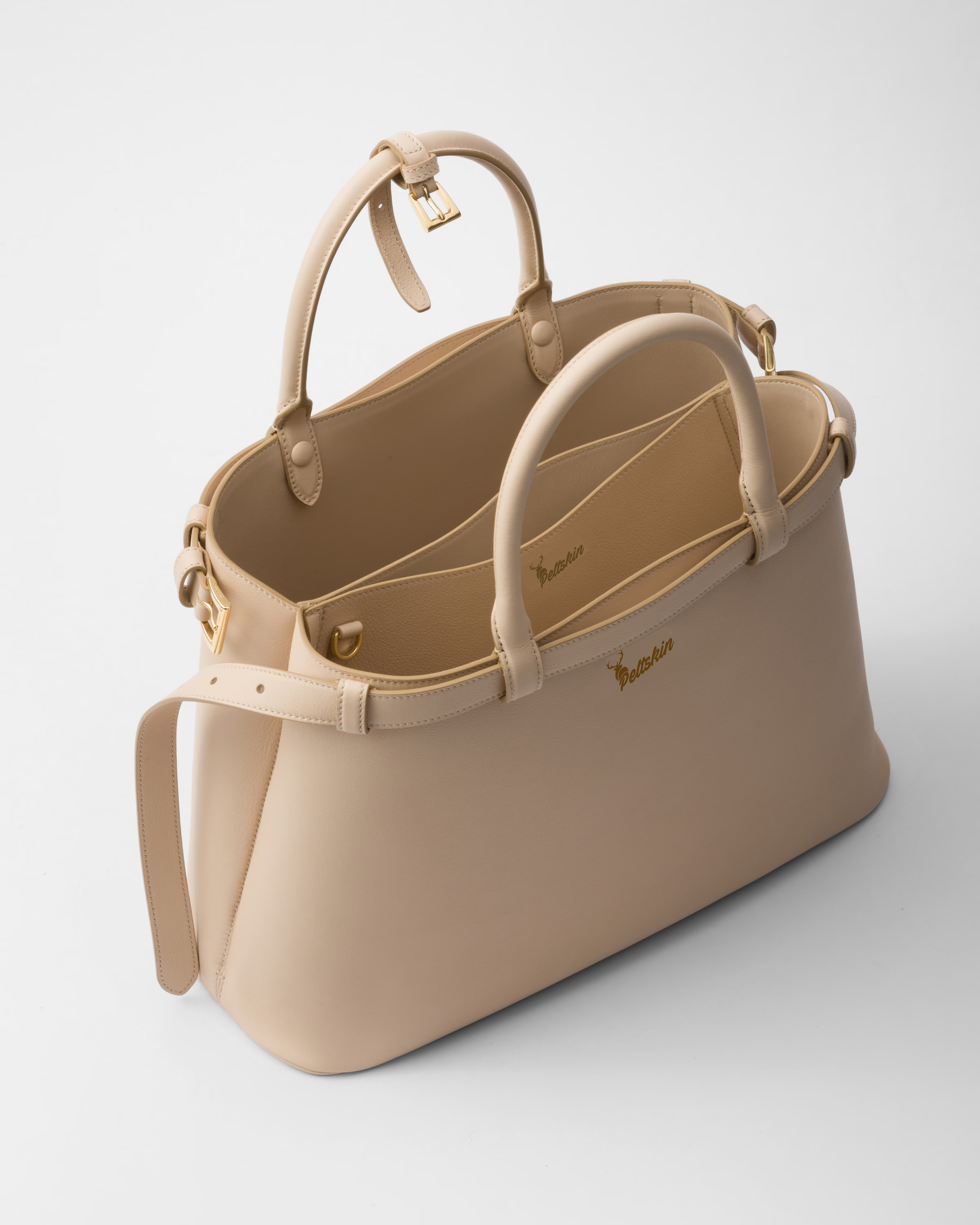 Peltskin Buckle Medium Leather Handbag With Double Belt