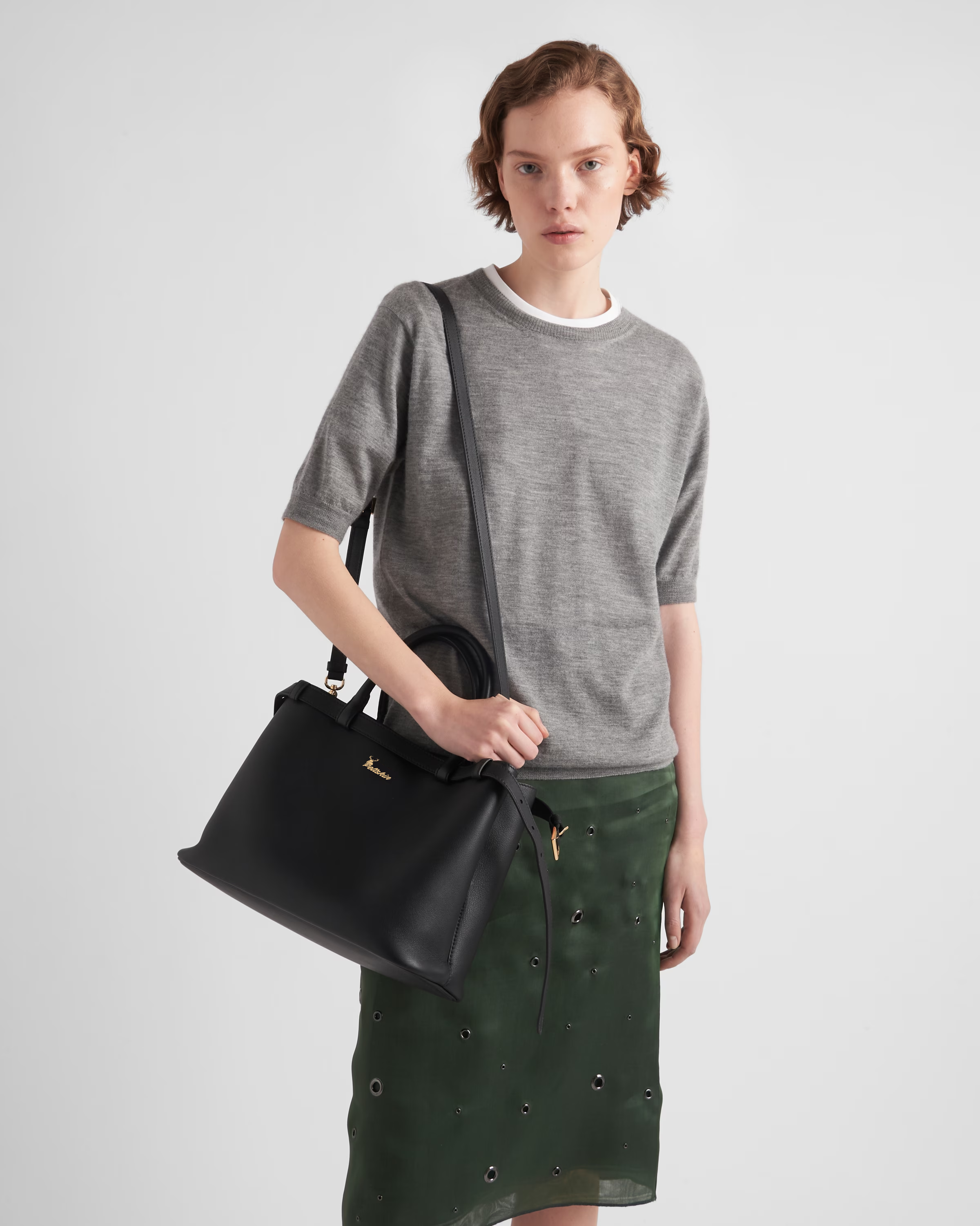 Peltskin Buckle Medium Leather Handbag With Double Belt