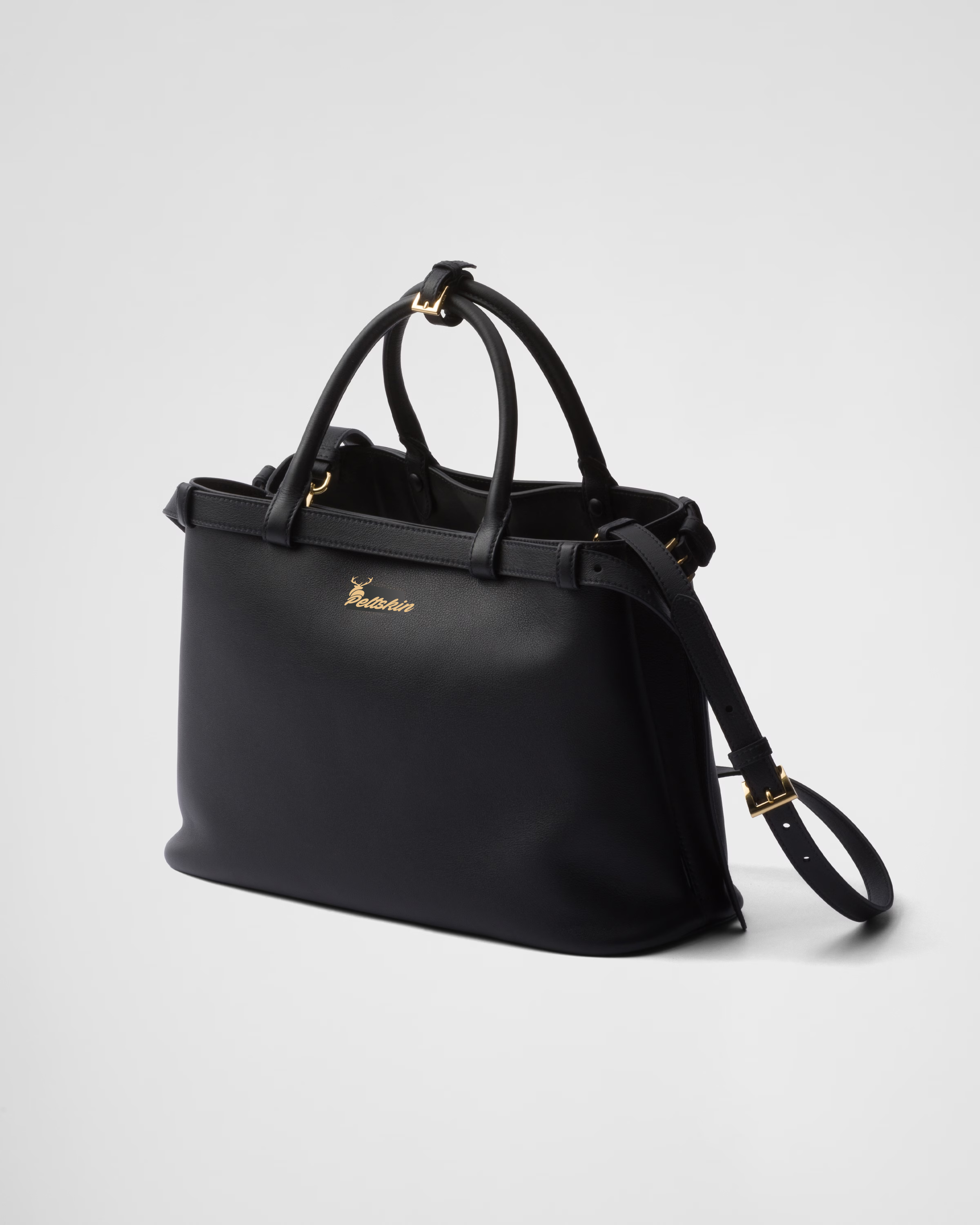Peltskin Buckle Medium Leather Handbag With Double Belt