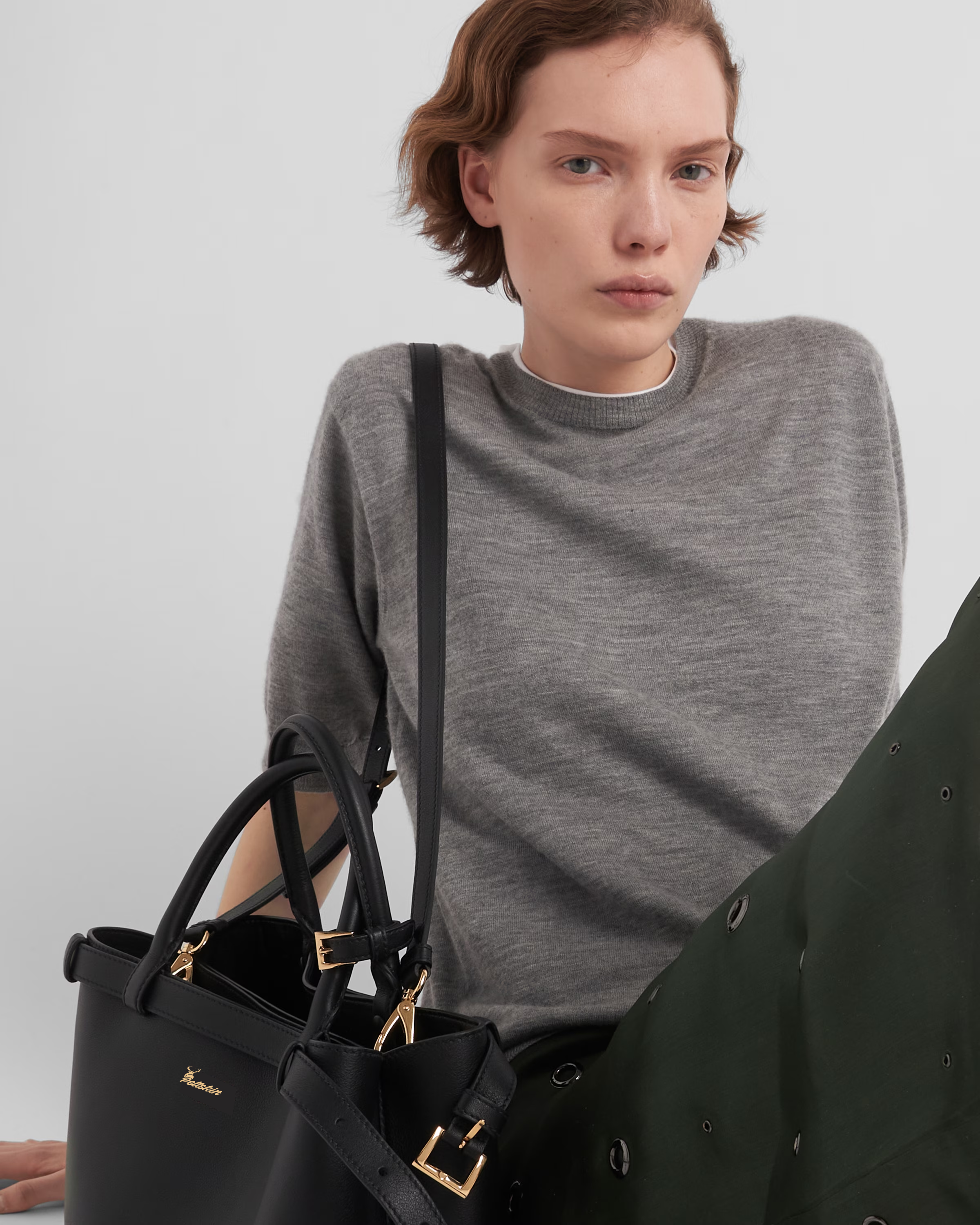 Peltskin Buckle Medium Leather Handbag With Double Belt