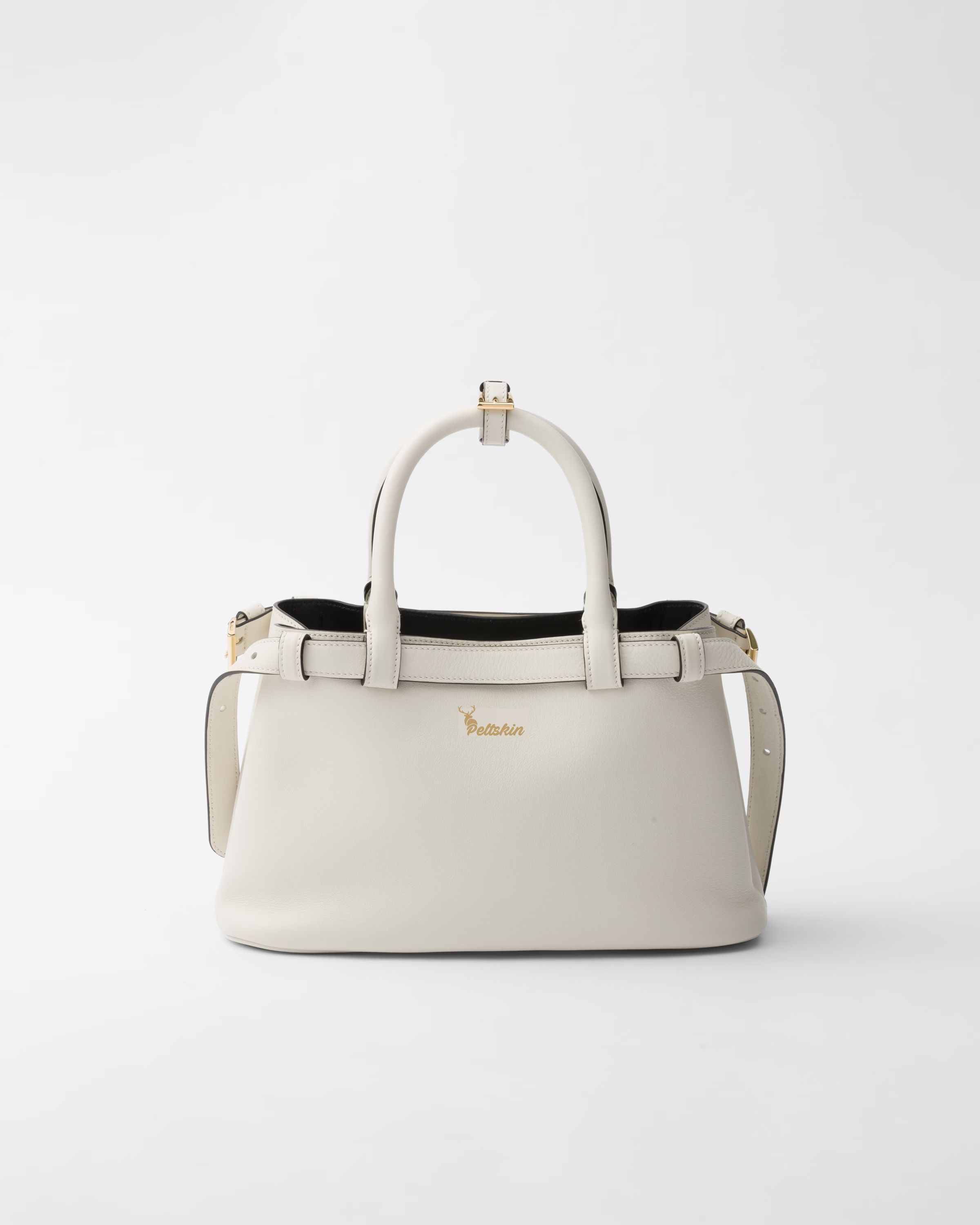 Peltskin Buckle Small Leather Handbag With Double Belt