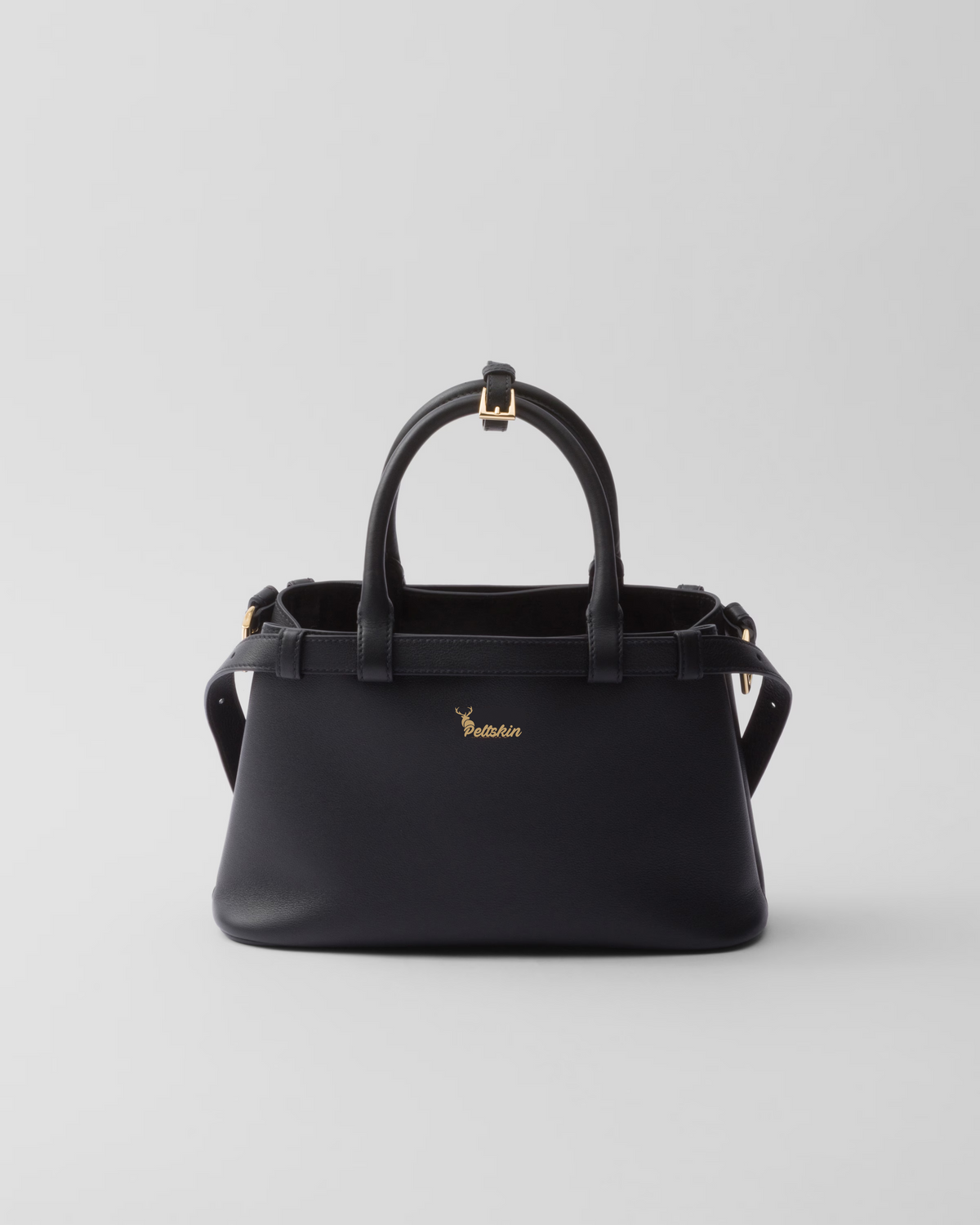 Peltskin Buckle Small Leather Handbag With Double Belt
