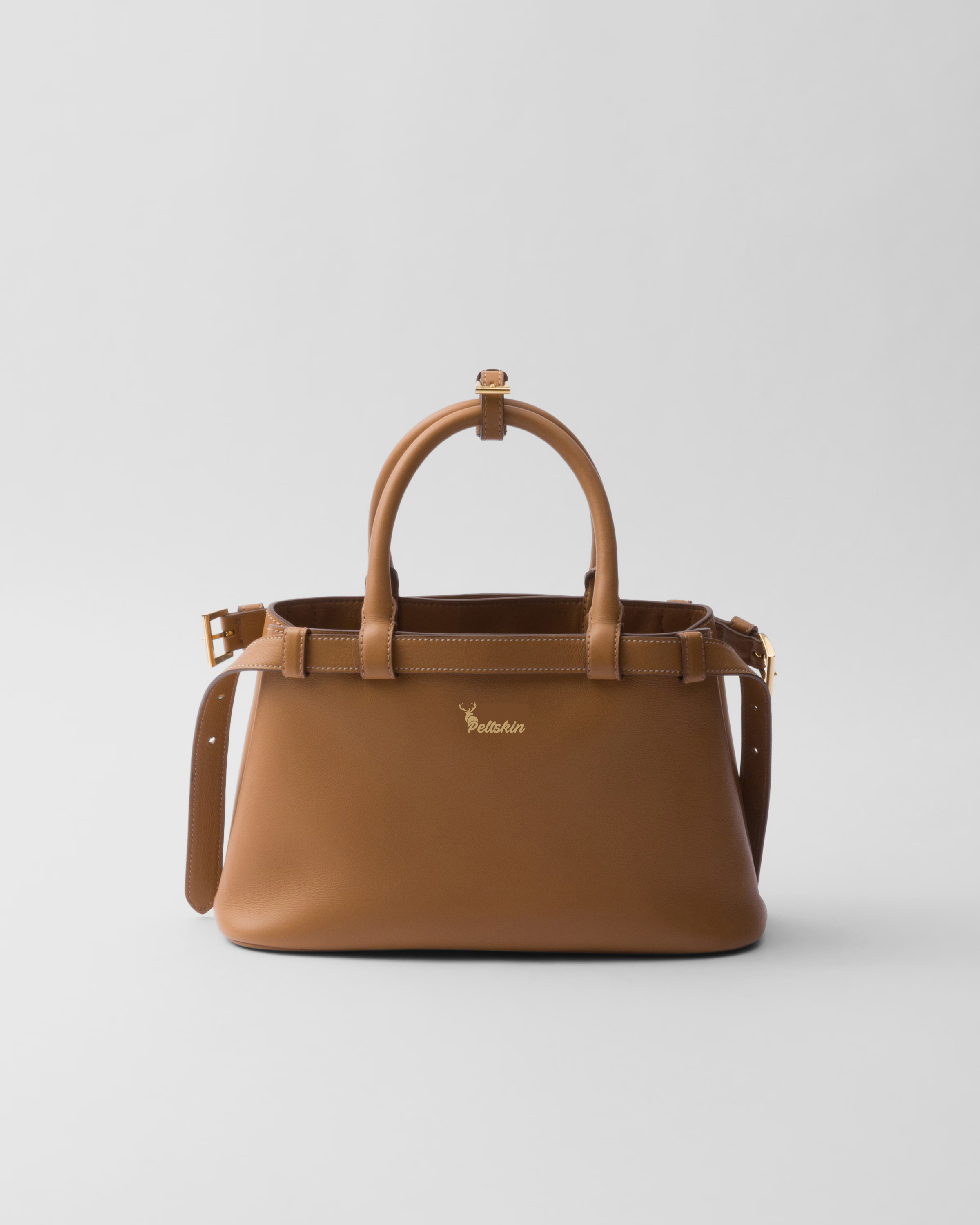 Peltskin Buckle Small Leather Handbag With Double Belt