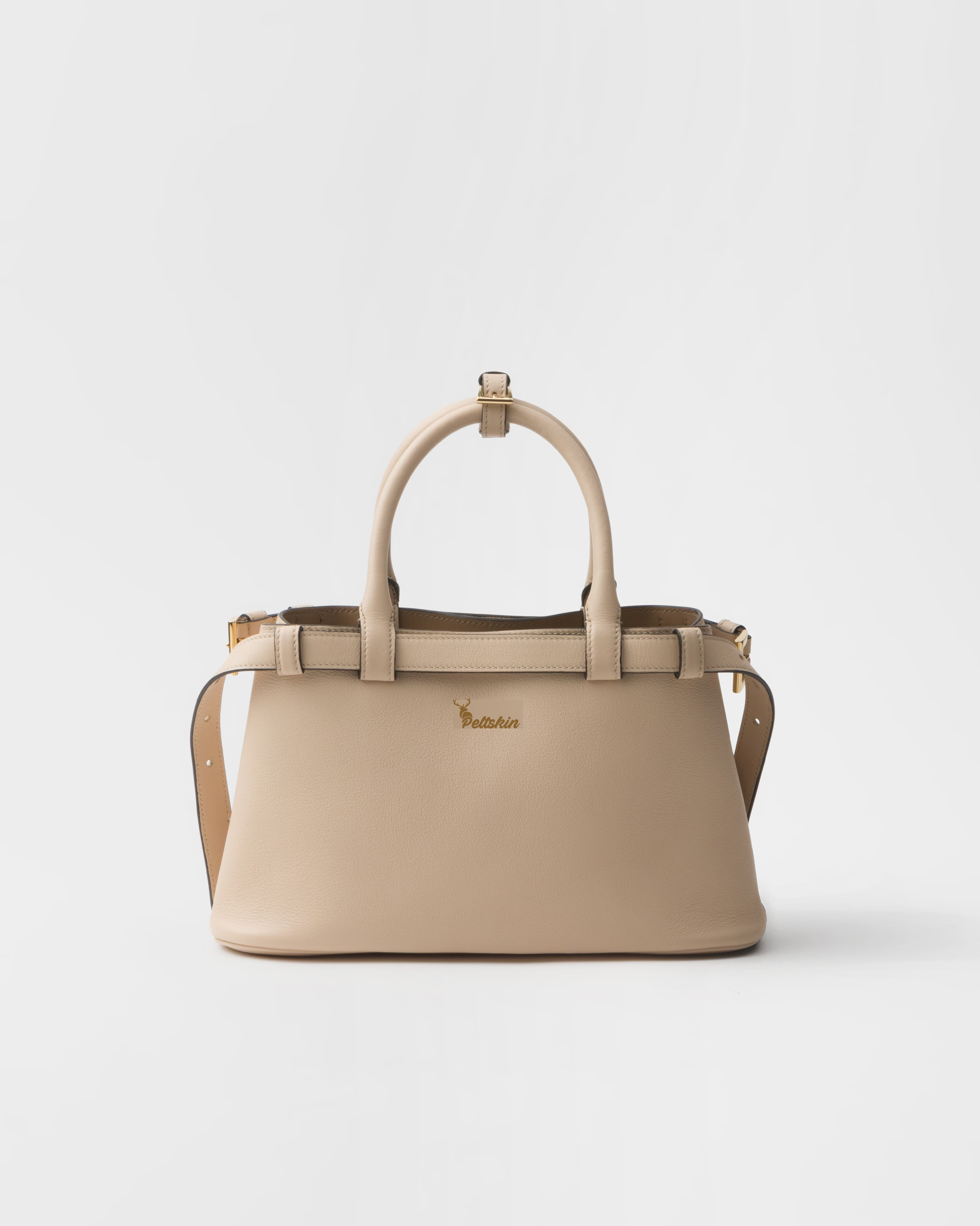 Peltskin Buckle Small Leather Handbag With Double Belt