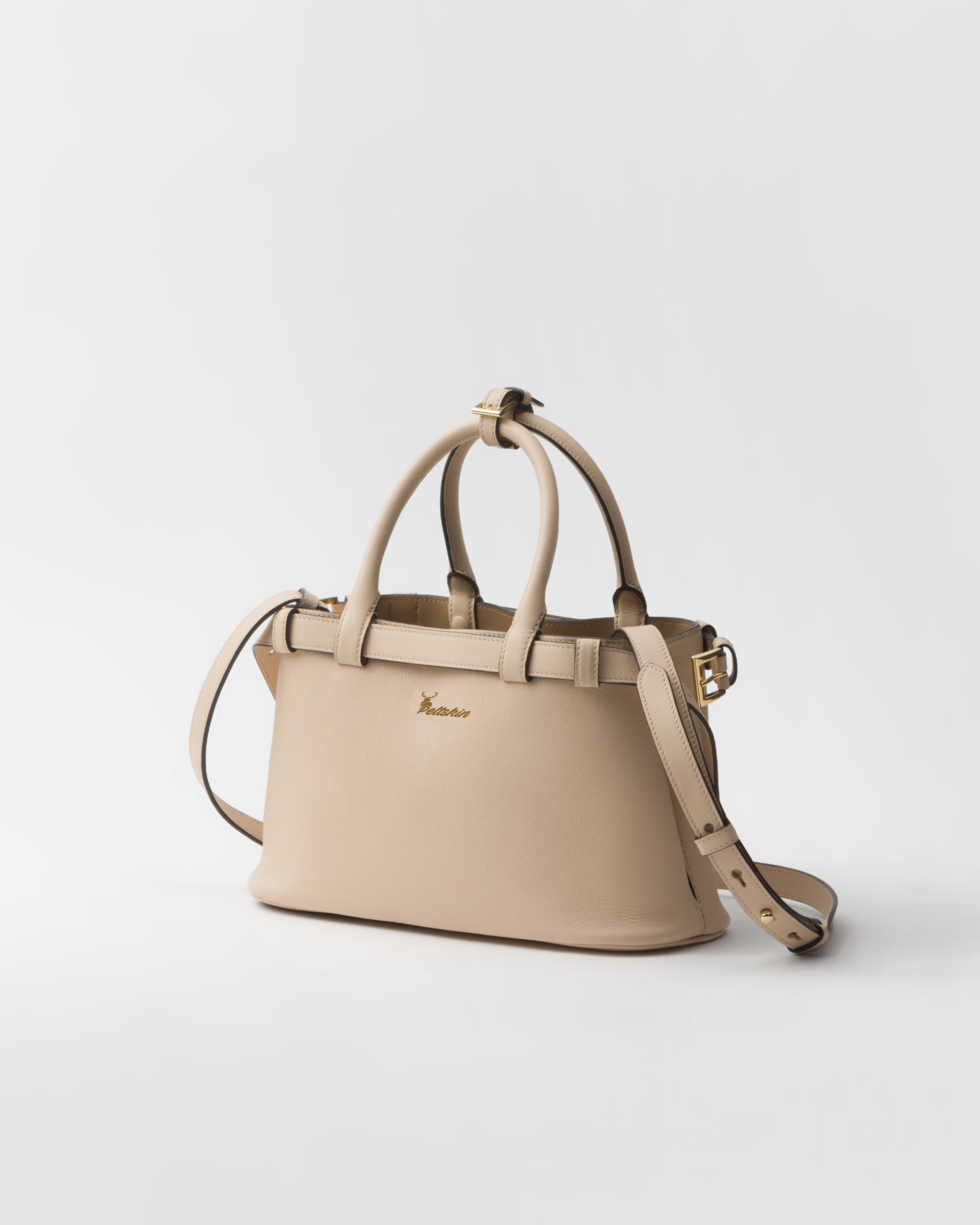 Peltskin Buckle Small Leather Handbag With Double Belt