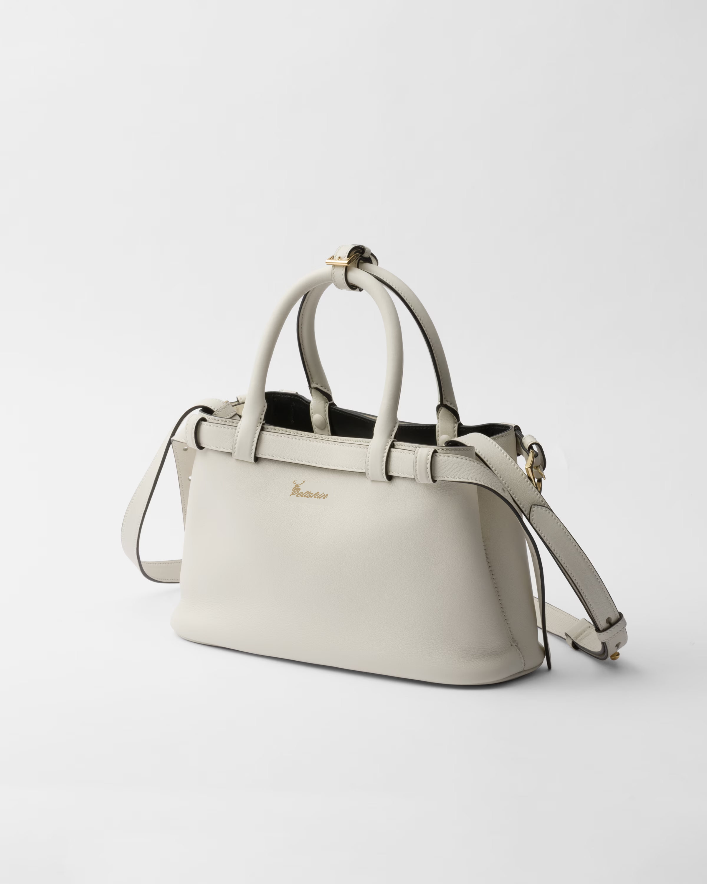 Peltskin Buckle Small Leather Handbag With Double Belt