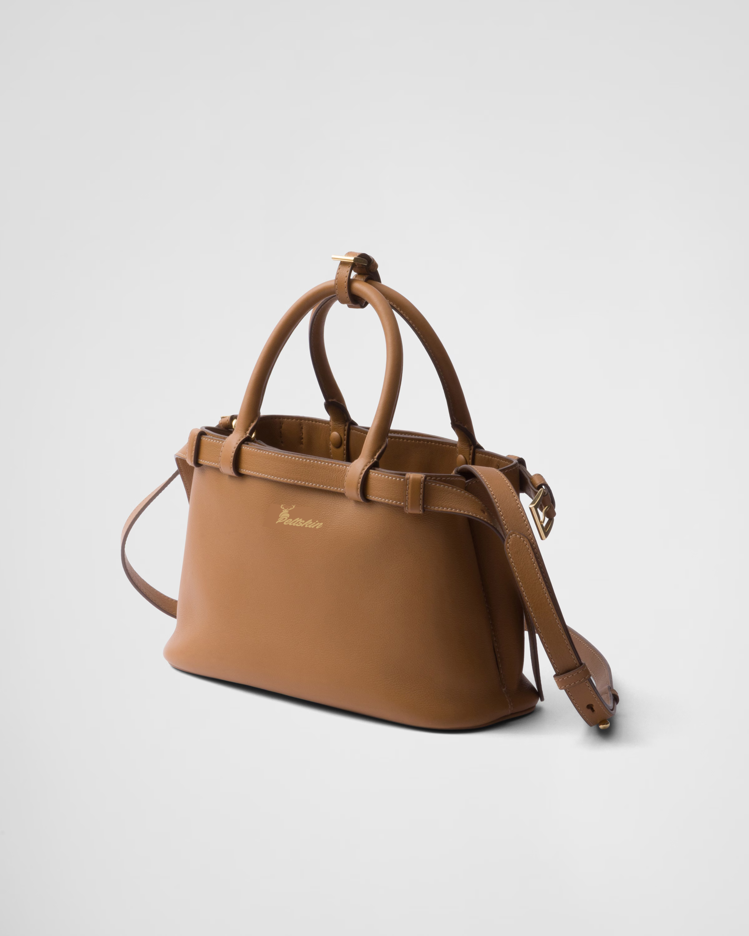Peltskin Buckle Small Leather Handbag With Double Belt