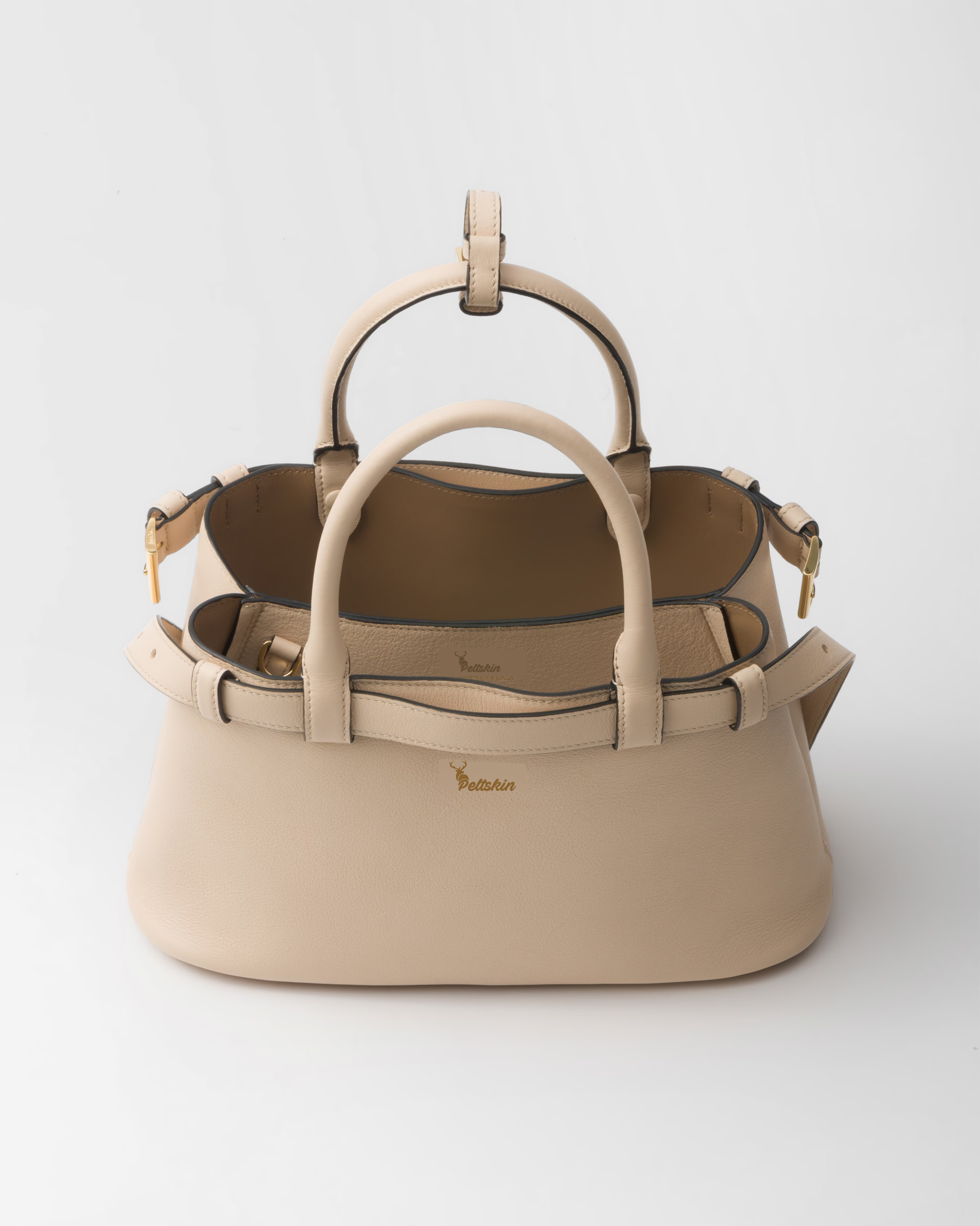 Peltskin Buckle Small Leather Handbag With Double Belt