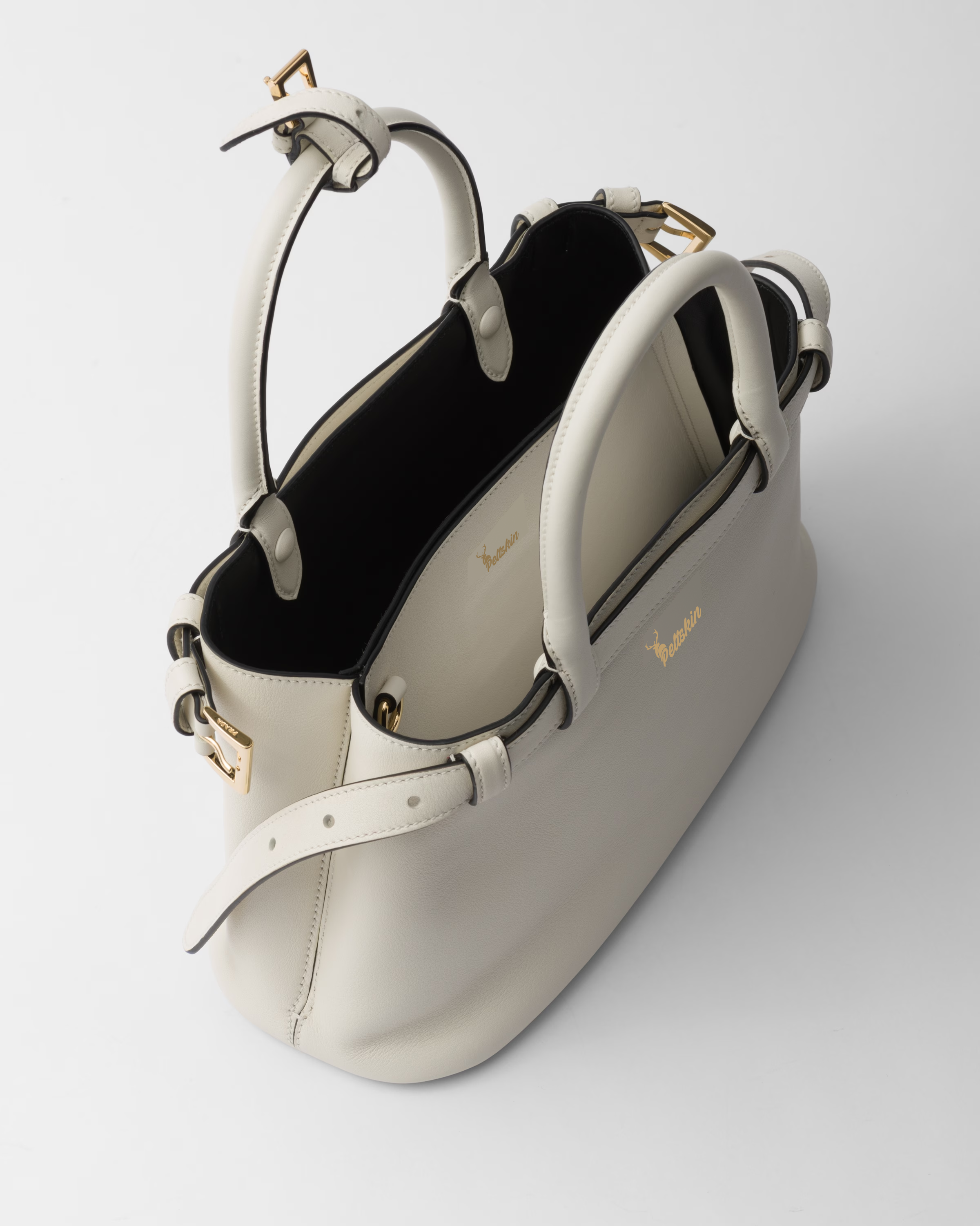 Peltskin Buckle Small Leather Handbag With Double Belt
