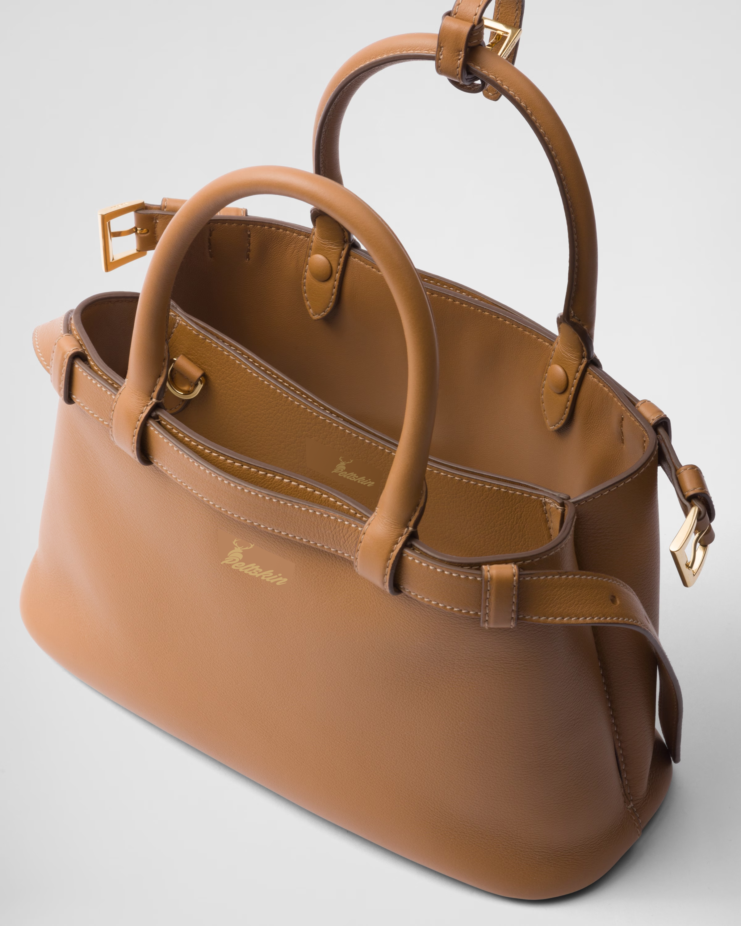 Peltskin Buckle Small Leather Handbag With Double Belt