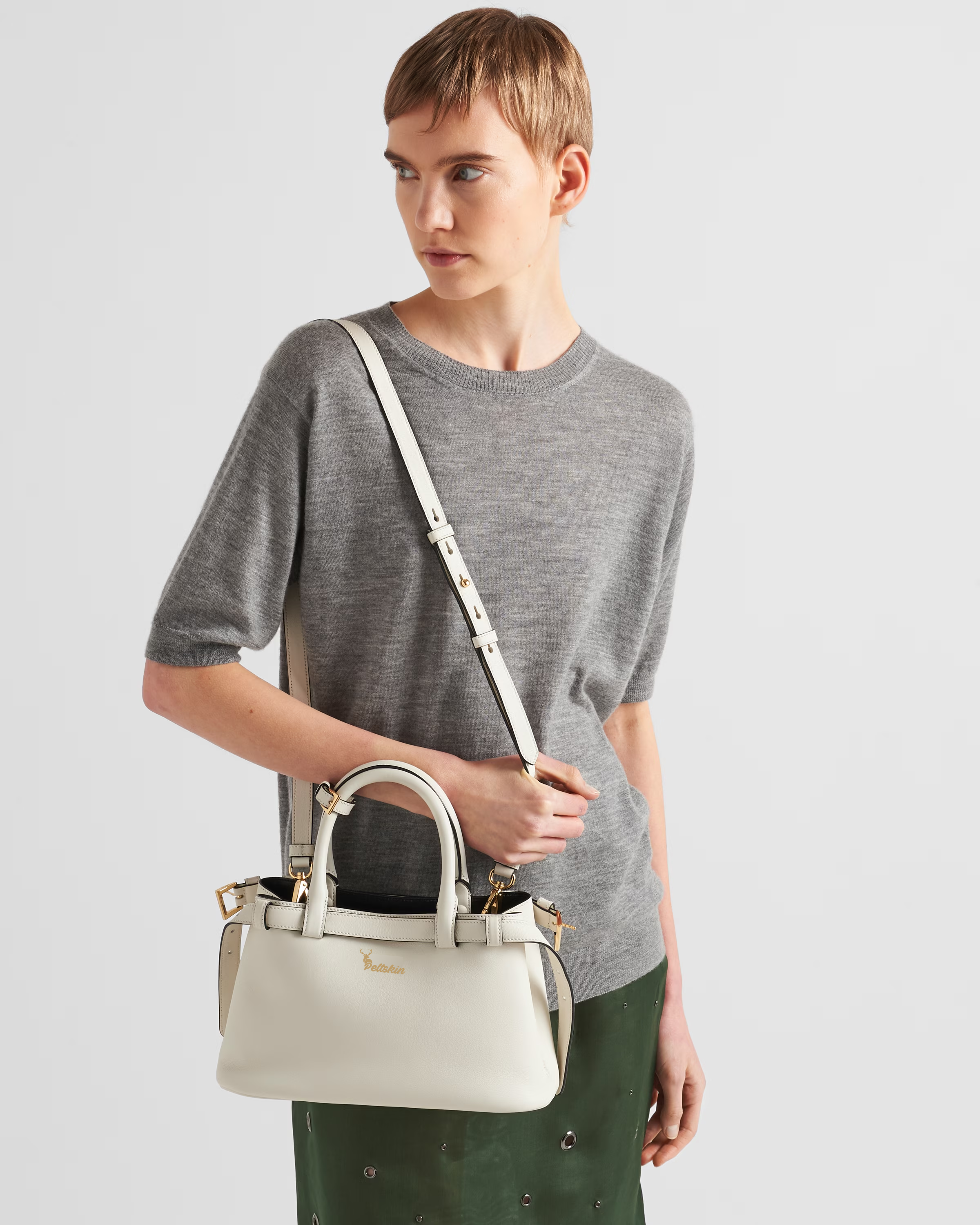 Peltskin Buckle Small Leather Handbag With Double Belt