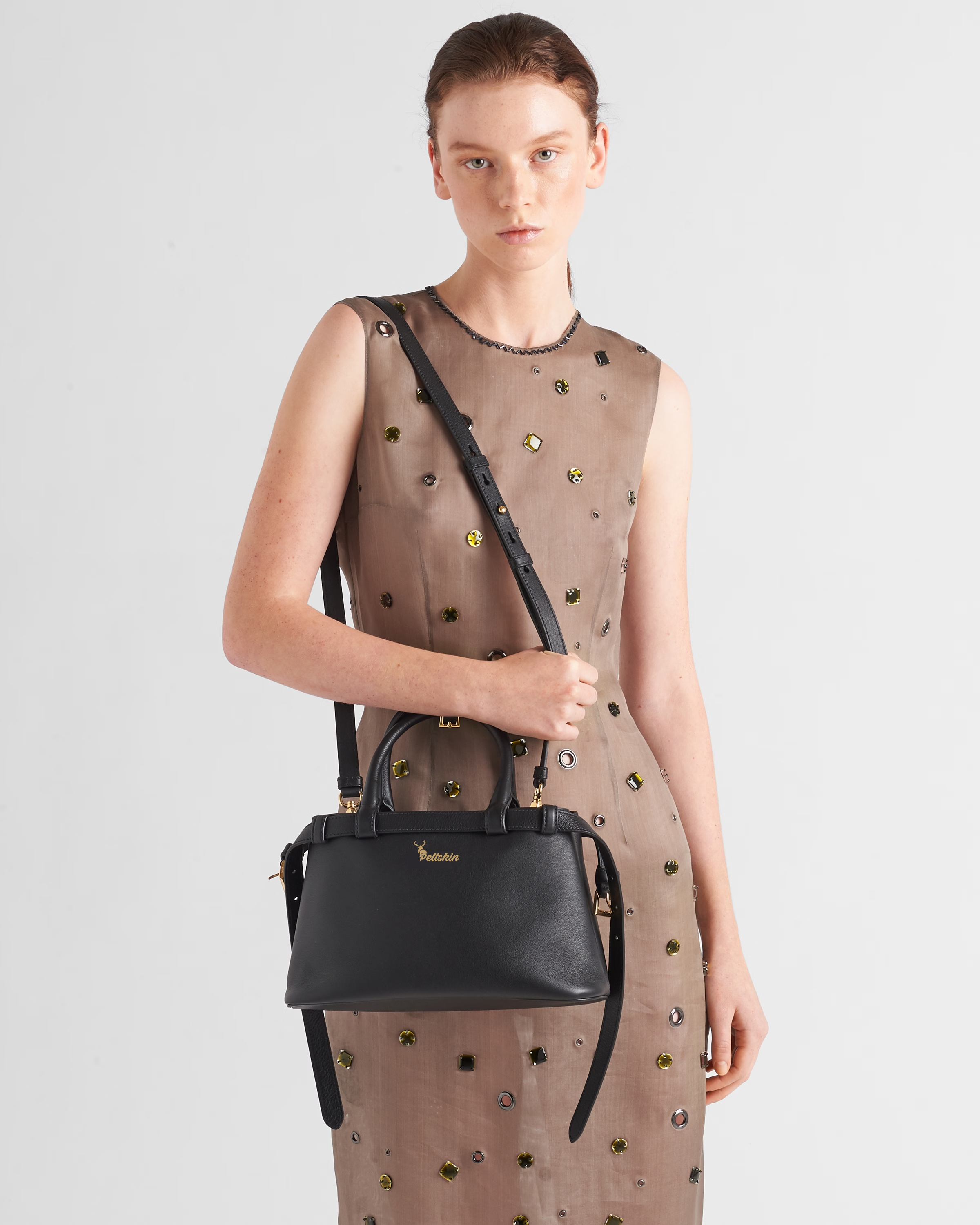 Peltskin Buckle Small Leather Handbag With Double Belt