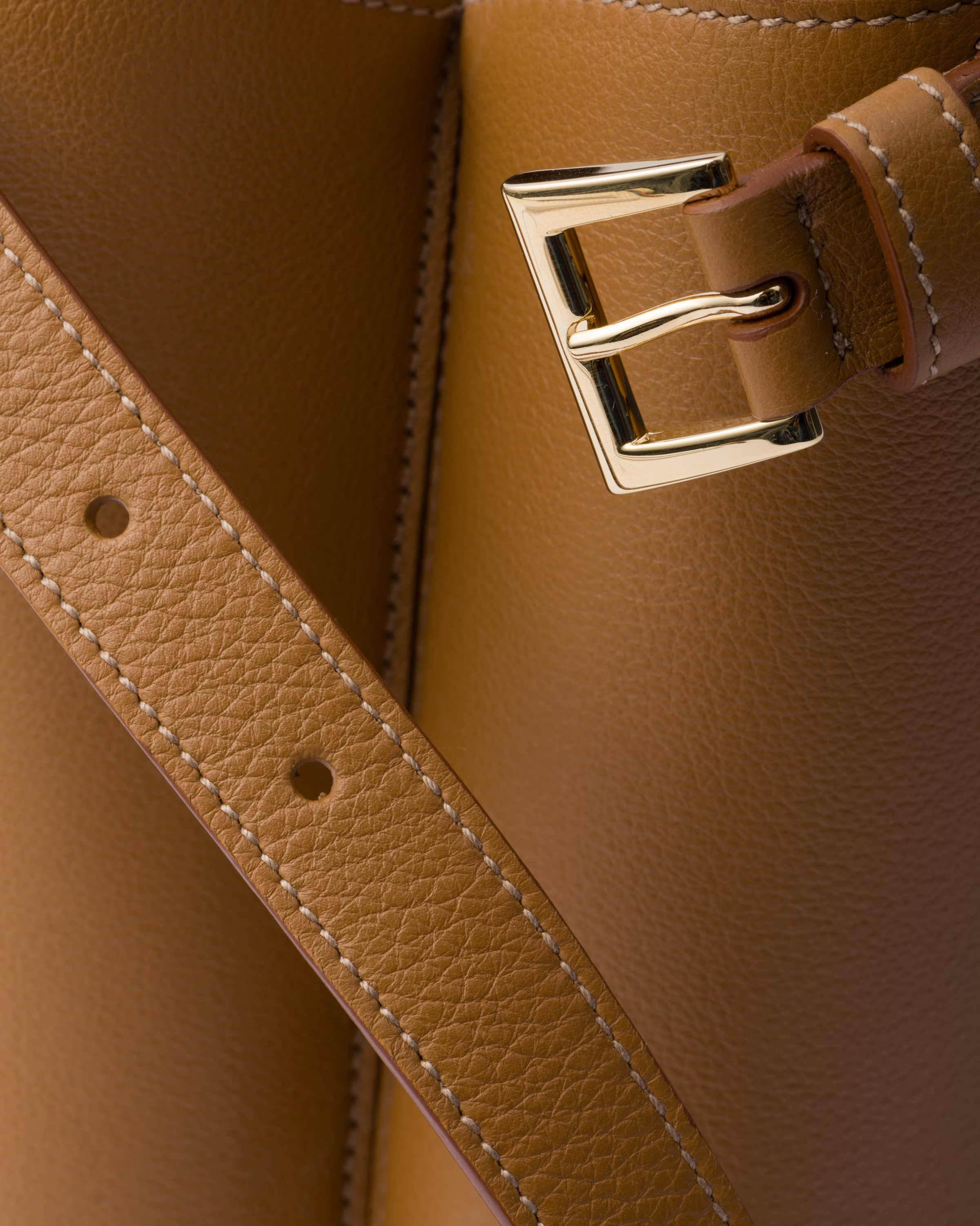 Peltskin Buckle Medium Leather Handbag With Double Belt