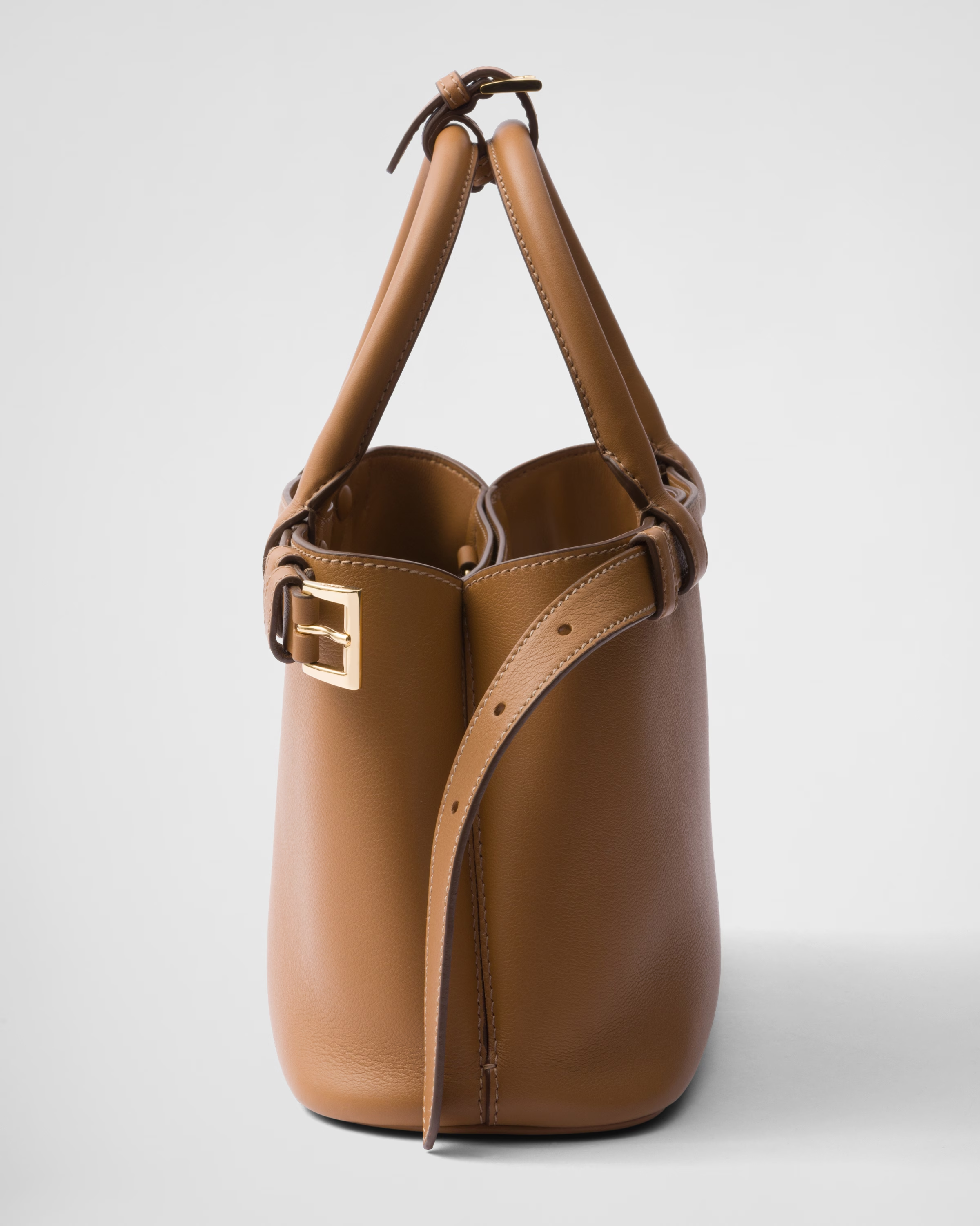 Peltskin Buckle Small Leather Handbag With Double Belt